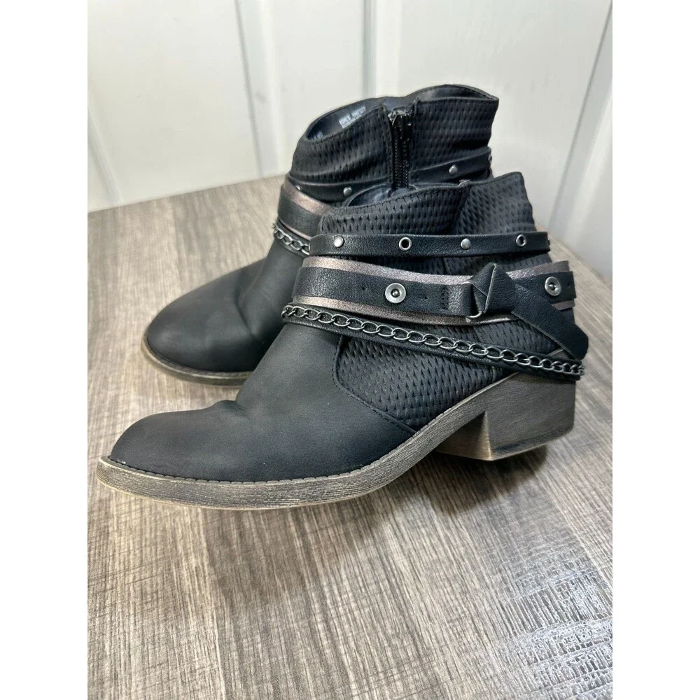 Kohls RedBud Ankle Boot Womens 6 Medium Black Faux Leather Biker Rock Goth Rebel